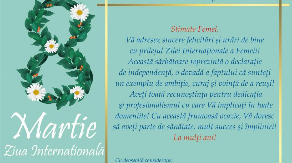  Mesajul de felicitare al Directorului General Veaceslav ENI, cu ocazia Zilei Internaționale a Femeii
