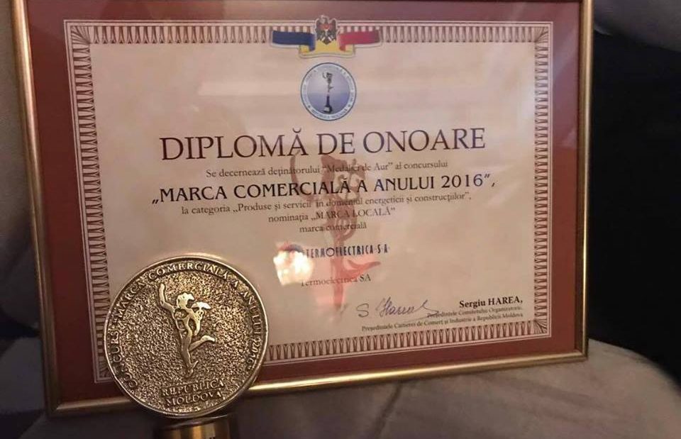  Termoelectrica S.A., premiată cu Medalia de Aur la Concursul ”Marca comercială a anului 2016”