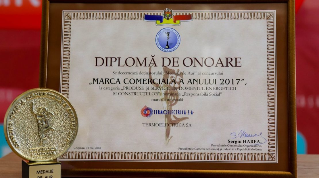  Termoelectrica S.A., premiată cu Medalia de aur și cu statueta „Zeița Calității” la Gala Businessului Moldovenesc